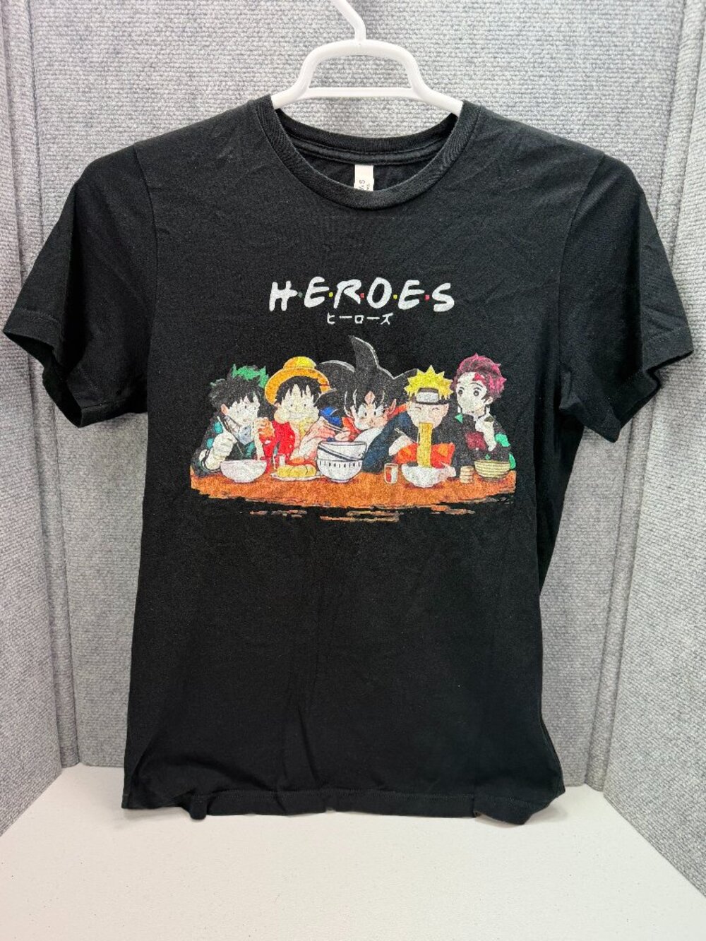 Anime Heroes Black Graphic T Shirt Mens M Naruto DBZ One Piece Demon Slayer